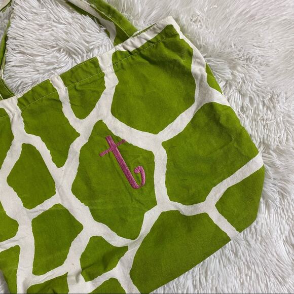 Monogram ‘T’ Giraffe Print Canvas Shopper Tote Bag - Picture 2 of 8